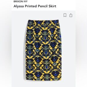 EUC Brixon IVy size medium lined midi skirt yellow blue and black floral pattern